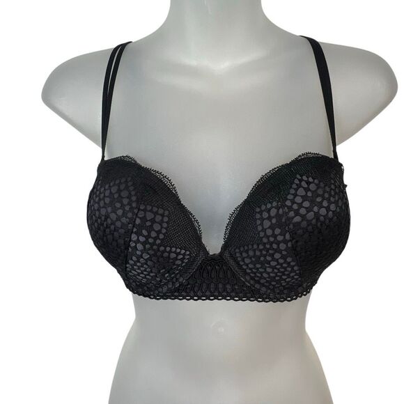 Victoria’s Secret Very Sexy Black Mesh Overlay Push-Up Bra 32D E70 - Picture 1 of 12
